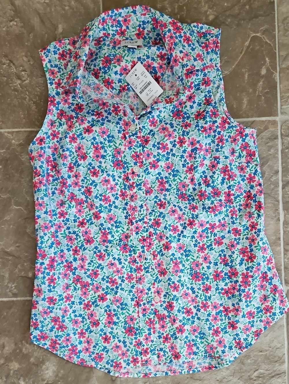 J. Crew Sleeveless Floral Button-Down Top in Pink, Blue, Green